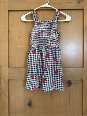 Old Navy Black & White Gingham Romper with Red Strawberry Print